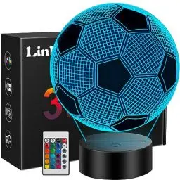 Produktbild: Linkax Fussball Geschenke Jungen Mädchen, Fußball Geschenke für Jungs, 3D Nachtlicht Kinder Optische Täuschung Lampe 16 Farben Ändern, Geburtstagsgeschenk 7 8 9 10 jahre Zimmer Schlafzimmer Deko