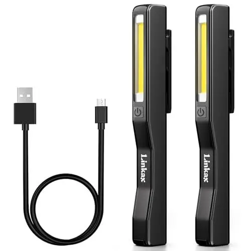 Produktbild: Linkax LED Arbeitsleuchte Werkstattlampe 2 Stück, Taschenlampe LED Aufladbar, COB Handlampe mit Magnet Clip für Auto Reparatur Notfall Garage Werkzeug Werkstatt Zubehör, Papa Kinder Männer Geschenk
