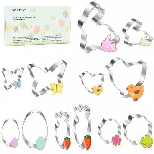 Produktbild: Linkbro Ausstecher Ostern (12 Stück ), 304 Edelstahl Ausstechförmchen Ostern Plätzchen Ausstecher Hase Eier zum Ausstechen von Plätzchen, Keksen, Fondant