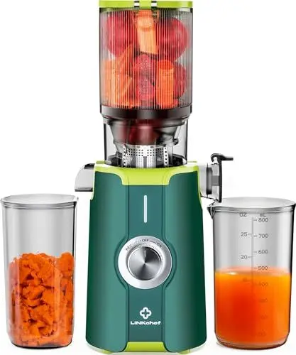 Produktbild: LINKChef Schnellreinigungs Entsafter, NO-Prep Entsafter Gemüse und Obst, Blitzreiniger Saftpresse Slow Juicer Testsieger mit Einfacher Installation, BPA Frei, 115mm, 1.2L, 200w Grün