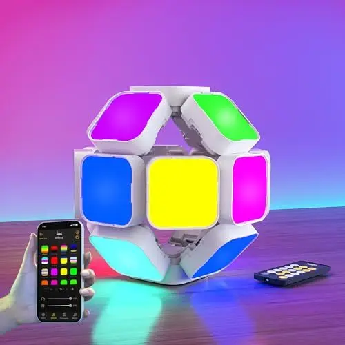 Produktbild: LinkedSparx 3D Quadratische Lichtpaneele, intelligente RGB-LED-Wand-Gaming-Lichter mit App und Fernbedienung, coole Musiksynchronisierung für Wohnzimmer, Schlafzimmer, Spielzimmer, (24 Stück)
