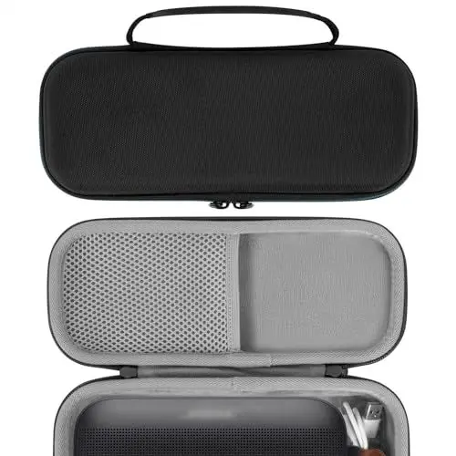 Produktbild: Linkidea Lautsprecher-Tragetasche, kompatibel mit Bose SoundLink Flex-Hülle, Ersatz-Hartschalen-Schutzhülle mit Kabel, Ladegerät-Aufbewahrung (schwarz), LI9434