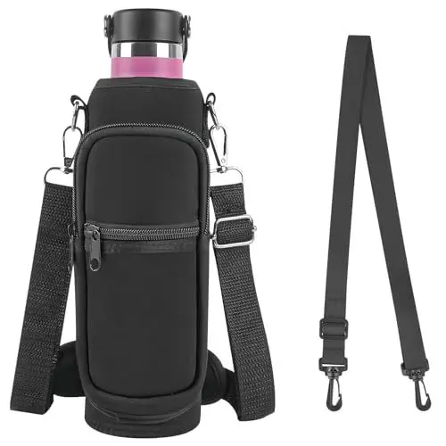 Produktbild: Linkidea Wasserflaschen-Tragetasche, passend für die meisten 32-Unzen-Sport-Kunststoff-Motivationsflaschen, isolierte Neopren-Tragegurte, kompatibel mit Iron°Flask