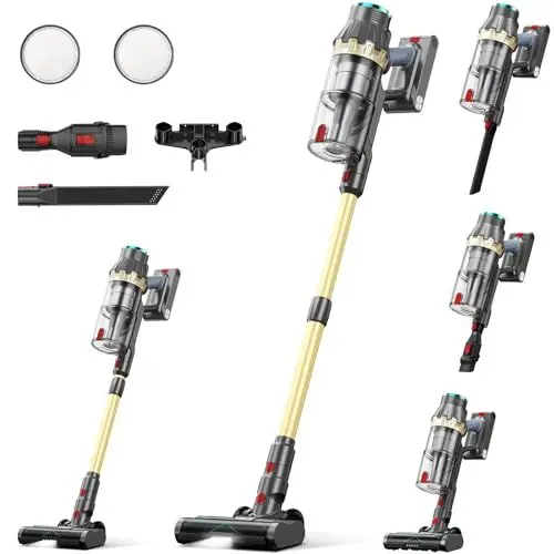 Produktbild: Linkifly Akku Staubsauger, 48000pa/550W/70Mins Staubsauger Kabellos mit Anti-Tangle-Bürste und bürstenlosen Motor, Akkustaubsauger mit Selbststehende, LED Touchscreen, Für Hartböden Teppich Tierhaare