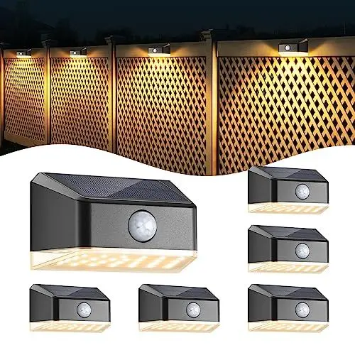 Produktbild: Linkind Solarleuchten für Außen mit Bewegungsmelder Warmweiß 3000K, 200Lm LED Solar Treppenbeleuchtung aussen, IP65 Wasserdicht Solarwandleuchte, 3 Leuchtmodi Solar Zaunleuchten, 6 Stück