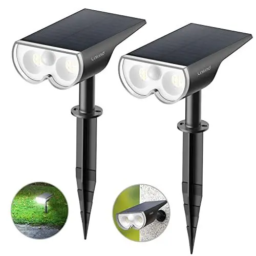 Produktbild: Linkind StarRay Solar Gartenleuchte mit Bewegungsmelder, 6500K Tageslichtweiss Solarlampen für außen, IP67 Außen-Wandleuchte mit Dauerlicht, 1000lm Hell Solarstrahler für Garten, Garage, 2 Stk.