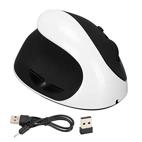Produktbild: Linkshänder-Maus, Kabellos 2,4 G USB Ergonomische Vertikale USB-Maus für Linkshänder 3 DPI-Stufen Wiederaufladbare Maus für Windows 2000, XP, Vista, CE, Win 7, Win10, Linux, Android(Schwarz-Weiss)