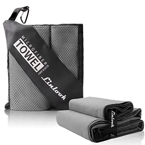 Produktbild: Linlook Microfaser Handtücher 2 Stück (160x80cm Groß Badetuch + 80x40cm Klein Handtuch) Sporthandtuch Fitness Handtuch Reisehandtuch Strandhandtuch für Sport Travel Yoga Camping Beach Gym XL