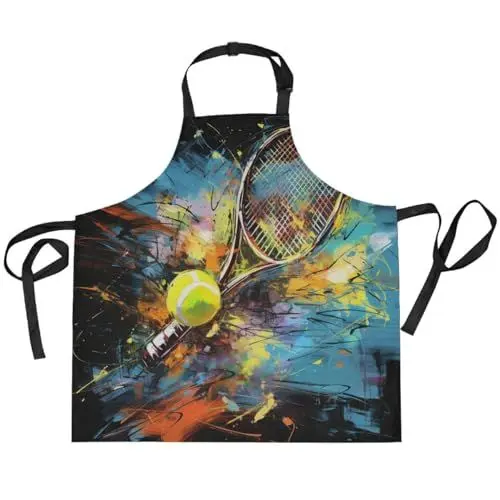Produktbild: LINNIKEEEE Ausgefallenes Kunstwerk Tennis Wasserdicht Schürze für Das Kochen Küchenschürze Latzschürze Kochschürze für Kellner Männer Frauen Koch
