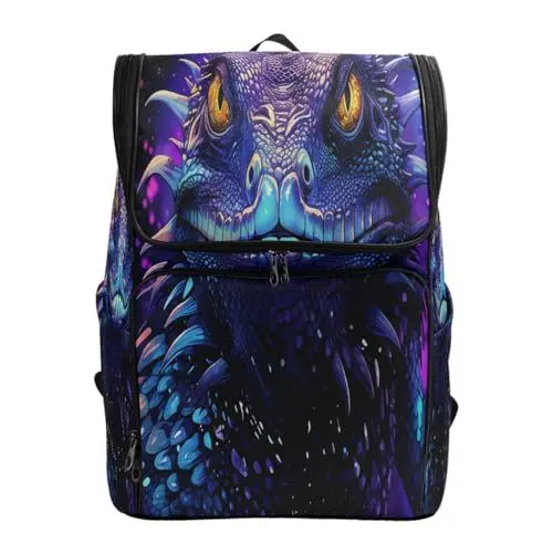Produktbild: LINNIKEEEE Blau Lila Leguan Büchertasche, Studentenrucksack, Große Kapazität, für Junge Mädchen und Jungen