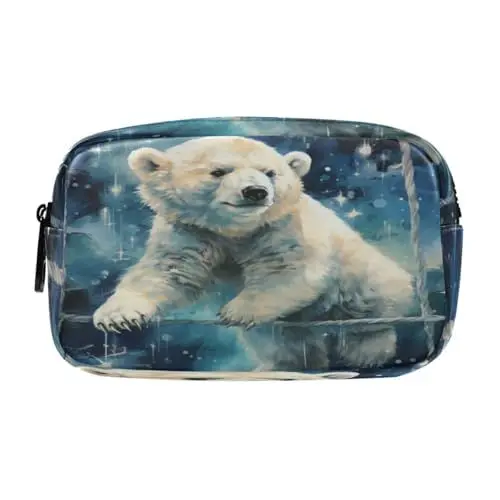 Produktbild: LINNIKEEEE Blauer Schnee Eisbär Federmäppchen, Kosmetiktasche,Make-Up-Tasche,Studenten-Stiftetui für Mädchen Jungen