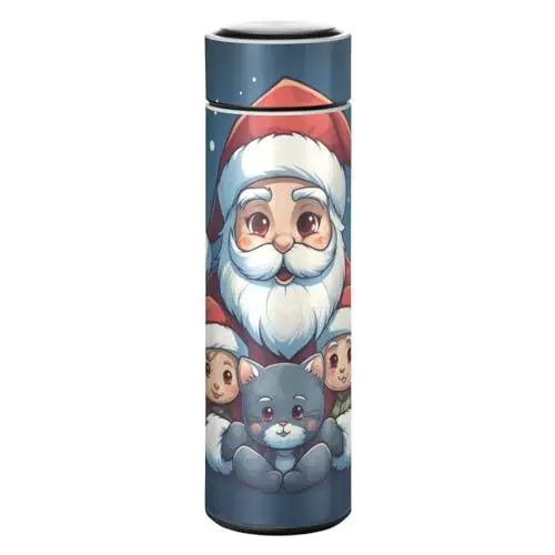 Produktbild: LINNIKEEEE Cartoon-Kunst Süßer Weihnachtsmann Thermosflasche aus Edelstahl - Auslaufsicher Wasserflasche Wasserkanne für Jungen Mädchen