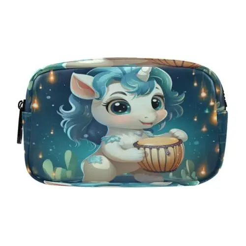 Produktbild: LINNIKEEEE Lustige Einhorntrommeln Federmäppchen, Kosmetiktasche,Make-Up-Tasche,Studenten-Stiftetui für Mädchen Jungen