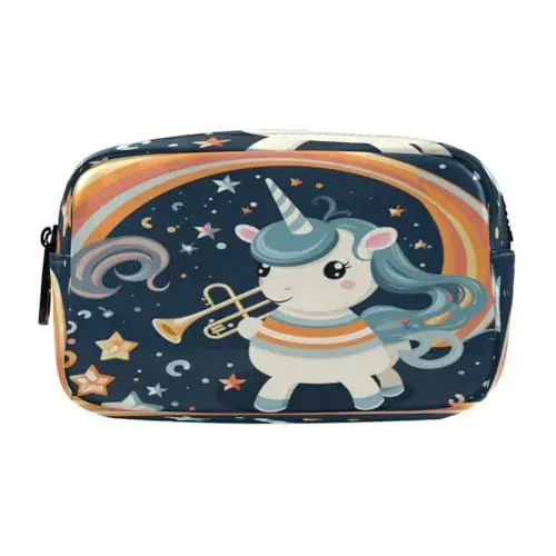 Produktbild: LINNIKEEEE Lustiger Einhorn Regenbogen Federmäppchen, Kosmetiktasche,Make-Up-Tasche,Studenten-Stiftetui für Mädchen Jungen