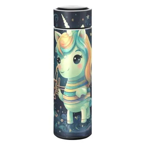Produktbild: LINNIKEEEE Lustiges Cartoon-Einhorn Thermosflasche aus Edelstahl - Auslaufsicher Wasserflasche Wasserkanne für Jungen Mädchen