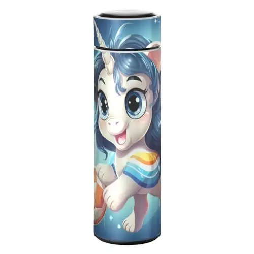 Produktbild: LINNIKEEEE Lustiges Cartoon-Sport-Einhorn Thermosflasche aus Edelstahl - Auslaufsicher Wasserflasche Wasserkanne für Jungen Mädchen