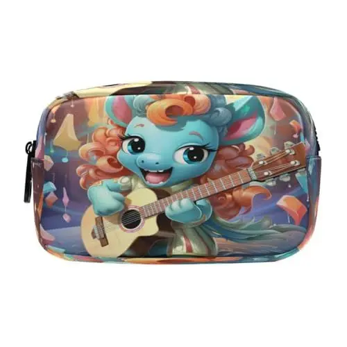 Produktbild: LINNIKEEEE Lustiges Cartoon Gitarren Einhorn Federmäppchen, Kosmetiktasche,Make-Up-Tasche,Studenten-Stiftetui für Mädchen Jungen