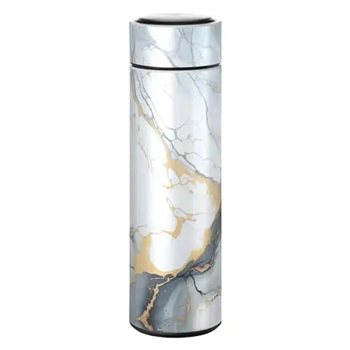 Produktbild: LINNIKEEEE Marmorkunst Schwarz Thermosflasche aus Edelstahl - Auslaufsicher Wasserflasche Wasserkanne für Jungen Mädchen