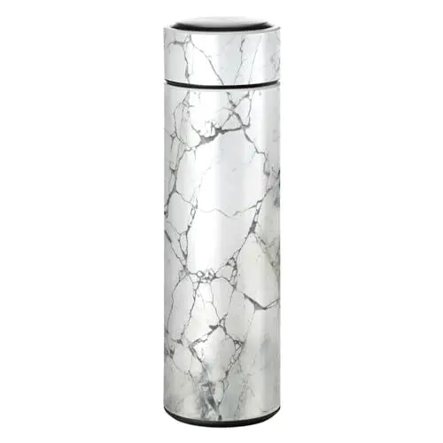 Produktbild: LINNIKEEEE Marmorkunst Weiß Schwarz Thermosflasche aus Edelstahl - Auslaufsicher Wasserflasche Wasserkanne für Jungen Mädchen