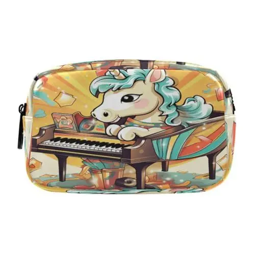 Produktbild: LINNIKEEEE Süßes Einhorn Klavier Federmäppchen, Kosmetiktasche,Make-Up-Tasche,Studenten-Stiftetui für Mädchen Jungen