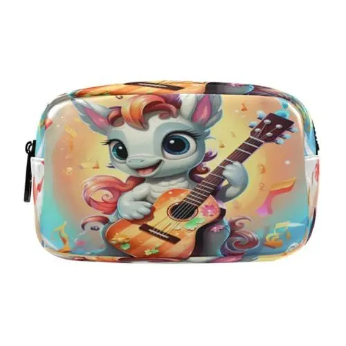 Produktbild: LINNIKEEEE Süßes Gitarren Einhorn Federmäppchen, Kosmetiktasche,Make-Up-Tasche,Studenten-Stiftetui für Mädchen Jungen