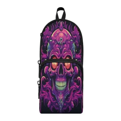 Produktbild: Linnyio Lila Totenkopfmonster Federmäppchen,Lustige Schultasche,Stifttaschen für Kinder und Jungen
