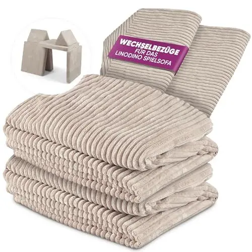 Produktbild: Linodino® Cord Wechselbezüge für Spielsofas | Kindersofa Cover Set 4-Teilig | Ersatz Bezug Set für Kinder Sofas | Sofabezug | Elfenzauber Beige