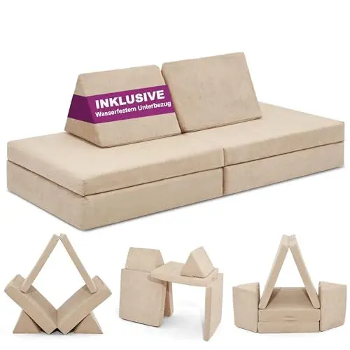 Produktbild: Linodino® Spielsofa | Kindersofa aus Schaumstoff Bausteine - Spielsofa für Kinder & Kuschelecke im Kinderzimmer (OHNE Harte Teile) 10 Farben zur Wahl | Strand Beige