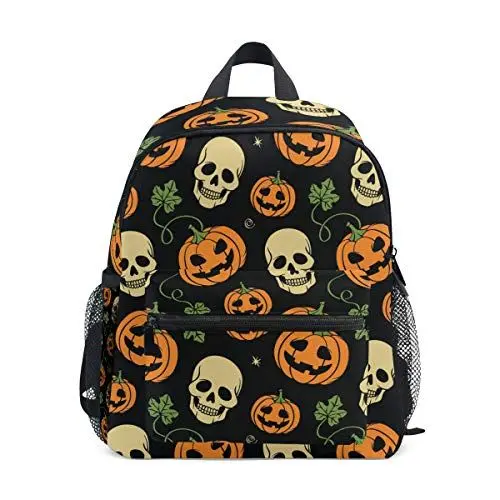 Produktbild: Linomo Halloween Zucker Schädel Kürbis Rucksack Daypacks Schultertasche Büchertasche Laptop Reisen Vorschule Kleinkind Rucksäcke Kindergarten Schulrucksack für Kinder Mädchen Jungen
