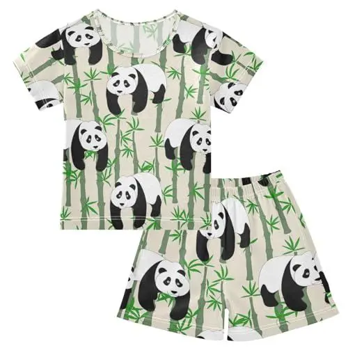 Produktbild: Linomo Kinder Kurze Pyjama-Set Süß Panda Bambus Mädchen Schlafanzug Set Sommer Baumwolle Jungen Nachtwäsche-Set