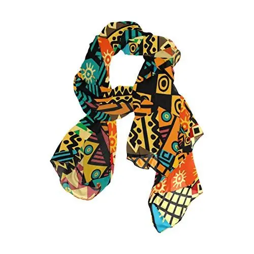 Produktbild: linomo Damen Chiffon Seide Großer Schal Afrika Afrikanisches ethnisch Stammes Langer Schal Wickel Seidenschal