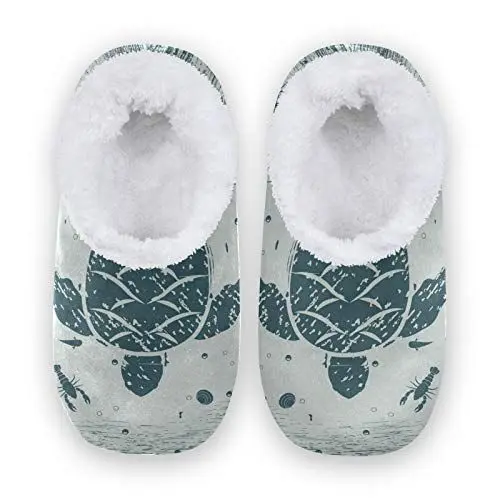 Produktbild: linomo Jahrgang Meer Schildkröte Hausschuhe für Unisex Damen Männer Winter Hausschuhe Wärme Drinnen Hausschuhe Schlafzimmer Socken Schuh