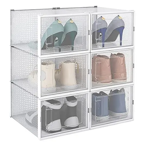 Produktbild: linovum 6er Set Schuhboxen stapelbar transparent für Übergrößen - modulare Aufbewahrungsbox für Schuhe mit Tür & Durchlüftung