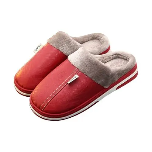 Produktbild: LinRim Damenschuhe 43 Stiefeletten Urlaubspantoffeln Hausschuhe Slipper für Frauen Flauschige Hausschuhe für drinnen und draußen Damen Schuhe Ballerina (Red, 42)