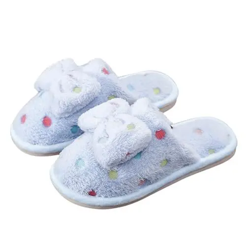 Produktbild: LinRim Dirndl Schuhe Damen Flach Bunte Schleife Anti Rutsch Leise Warm Geschlossene Zehen Baumwollpantoffeln Damenschuhe Gelb 42 (Sky Blue, 40)