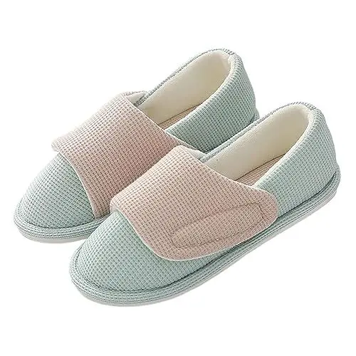 Produktbild: LinRim K Damenschuhe für Damen, Baumwoll-Hausschuhe, rutschfest, leicht, für den Innen- und Außenbereich, warme Schuhe Damen Schuhe Sneaker Elegant (Green, 36-37)