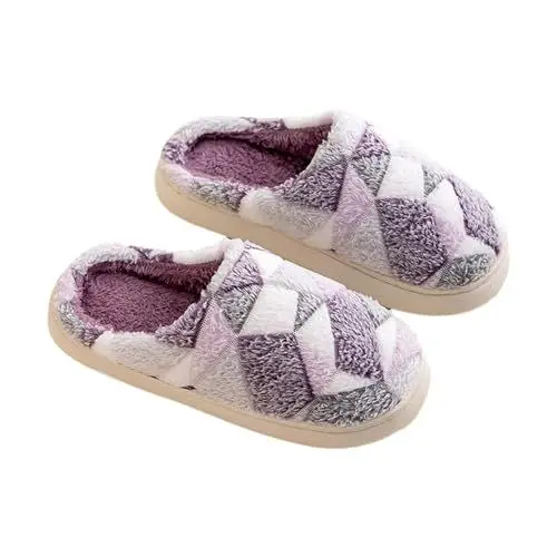 Produktbild: LinRim N Schuhe Damen Indoor Plus Samt warme Dicke Unterseite rutschfeste Baumwollhausschuhe Damenschuhe Sneaker 39 (Purple, 41)