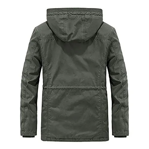Produktbild: LinRim Winter Herren Mantel Schwarz in Fester Farbe Langarm-Jacken mit Kapuze Herren Mantel Kurz (Army Green, XL)