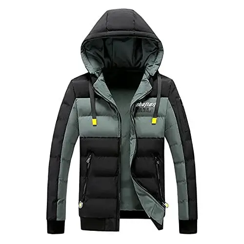 Produktbild: LinRim Wintermantel Herren Elegant Warm Auszug Langarm-Kapuzenmantel aus Baumwolle Trenchcoat Herren Schwarz (Army Green, XL)