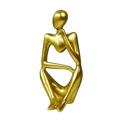 Produktbild: Lin's Wood Resin Abstrakt Statue Skulptur und Figuren Modern Deko Modern für Wohnzimmer,Einzigartiger Denker-Stil Und Abstraktes Hohles Design, Für Home Office Tischplatte,Teestube. (Gold rechts)