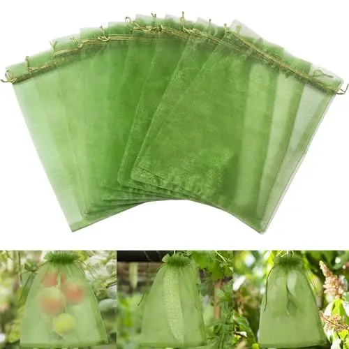 Produktbild: LINSOCLE 100 Stück Traubenschutzbeutel 30x20 cm - Obst Schutzbeutel, Weintrauben Schutzbeutel zum Schutz von Obst vor Kirschessigfliegen, Wespen und Vögeln (Dunkelgrün)