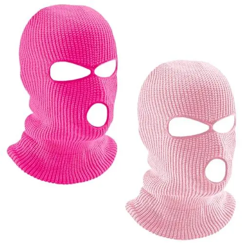 Produktbild: LINSOCLE 2pcs Balaclava - 3-Loch Sturmmaske, Gestrickte Sturmhaube, Multifunktionsmaske, Skimütze für Motorrad und Fahrrad(Rosig+Rosa