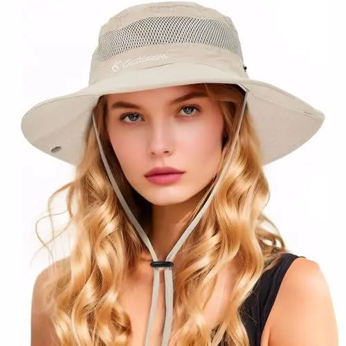Produktbild: LINSOCLE Sonnenhut Damen Herren, Sommerhut Damen, Sonnenhüte für Damen Breiter Rand Faltbar Campinghut Wanderhut Atmungsaktivem, Verstellbarem Kopfumfang UV Schutz Absorbiert Schweiß