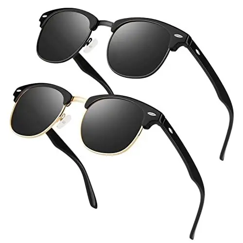 Produktbild: LINVO Polarisiert Sonnenbrille Herren Damen Retro Klassisch Halbrahmen 100% UV400 für Reisen, Fahren und Angeln