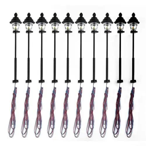 Produktbild: Lioaeust Modelleisenbahn Led Laternenpfahl, 10 Stück 1:160 3V LED Park Laternen Lampen, N Maßstab 1:160, warmweiße LED, LED Beleuchtung für Modelleisenbahn Bonsai Dekor (4.7cm)
