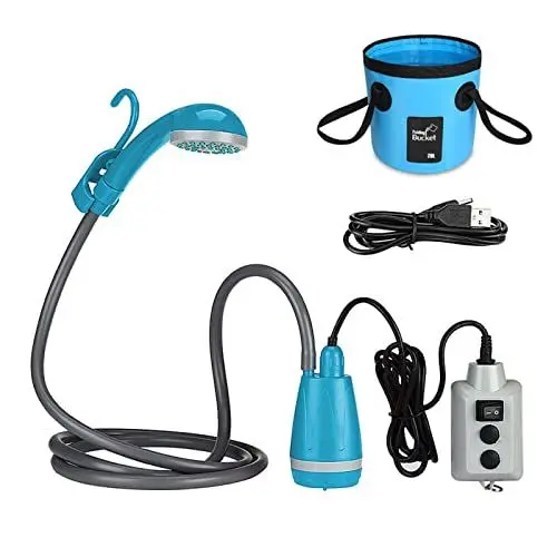Produktbild: Lioaeust Tragbare CampingDusche, 12 V DC, Fahrzeug, Camping, Dusche, Outdoor-Dusche, Pumpe, USB, wiederaufladbar, Duschkopf,Camping Dusche Set für Camping, Autowäsche, Strand (A)