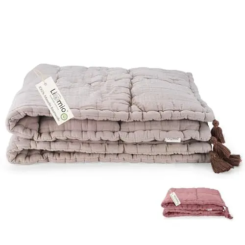 Produktbild: Liomio® Krabbeldecke für Baby 100x100 cm gepolstert (Made in EU) Baby Krabbeldecke 100% Baumwolle Musselin (Oeko-TEX®100) weich & kuschelig auch als Babydecke, Spieldecke & Krabbelteppich (Beige)