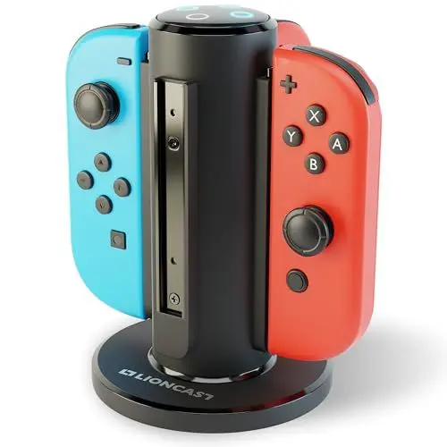 Produktbild: Lioncast® Joy Con Quad-Charger für Nintendo Switch (mit LED Ladeanzeige) - Nintendo Switch Controller Ladestation extra stabiler Stand - Nintendo Switch Joy Con Halterung Ladestation