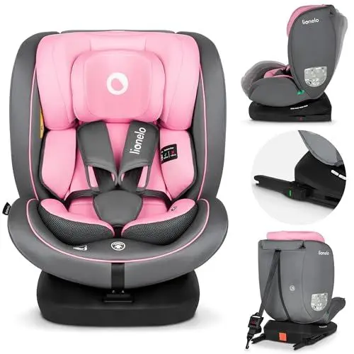 Produktbild: LIONELO Bastiaan i-Size Kindersitz ab Geburt 0-36 kg Isofix Top Tether 360 Grad drehbar Rückwärts Vorwärts Seitenschutz 5-Punkt-Sicherheitsgurte Dri-Seat (Rosa)