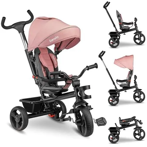 Produktbild: LIONELO Haari 2in1 Dreirad mit Schubstange ab 18 Monate bis 25kg, Vorwärts und Rückwärtsfahrt, schlauchlose Gummireifen, Freilauf geräumiger, Korb, Tasche, Getränkehalter